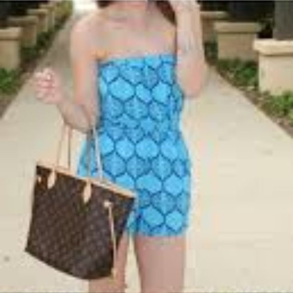 Forever 21 Dresses & Skirts - Forever 21 Blue Abstract Tube Top Romper (S)